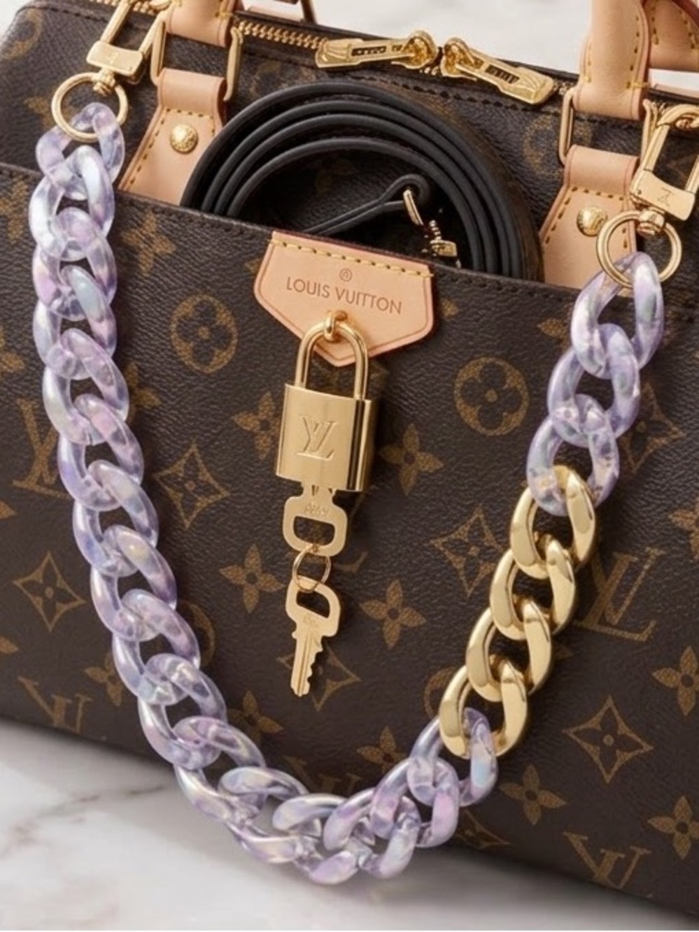 New 15.75 iridescent / gold bag chain